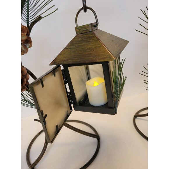 Rustic Pinecones Metal Pine Needles Lantern Tea Light Candle Holders Cabin Decor - Picture 5 of 14